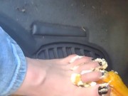 Hot blonde smashing Twinkies on pedals as she's pedal pumping 5/16