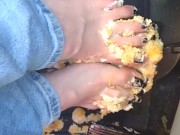 Hot blonde smashing Twinkies on pedals as she's pedal pumping 6/16