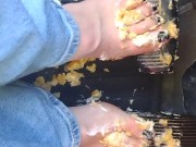 Hot blonde smashing Twinkies on pedals as she's pedal pumping 8/16