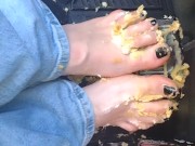 Hot blonde smashing Twinkies on pedals as she's pedal pumping 9/16