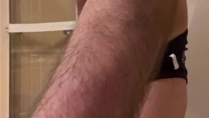 Sexy man showing off and self pissing