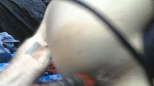 Hard fuck w/ 2 big dildos and self penetration