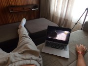 Hot teen girlfriend with big tits interrupts boyfriend watching Arcane to fuck him 1/16