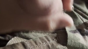 US army soldier horny of course and jerking off on some boxer briefs for a follower