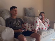 My stepsister won't let me finish a video game until I fuck her first 1/16