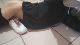 Twink in Adidas black tracksuit sniffs dirty shoes dry humping fucks white sneakers cums on Nike AF1