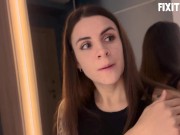 Hot Blowjob From The Neighbor FIXIT KITTY Near The Mirror 1/16