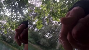 Cumplay play with long thick string of cum stuck on hand after orgasm with sex twink moaning outdoor