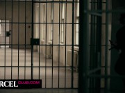 Threesome with the big boobs jail guard 1/16