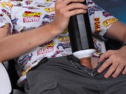 Horny Guy Uses an Auto Blow Toy That Gives his Big Hard Cock a Powerful Orgasm Making his dick throb 6/16