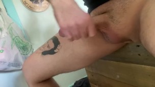 Daddy sits on the edge of his bed and uses his fleshlight