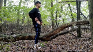 Intense masturbation - 2 cumshots , second cumshot bigger than first - Rainy day cum in forest