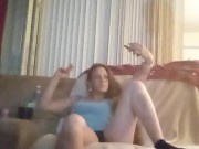 Girlfriend pulls her panties to the side and flashes her tight pussy while I stroke my hard cock