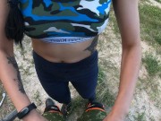 Dirtbike Brunette Sloppy Sucks Cock and Swallows Cum Outdoors 1/16