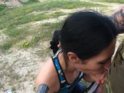 Dirtbike Brunette Sloppy Sucks Cock and Swallows Cum Outdoors 10/16