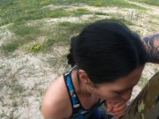 Dirtbike Brunette Sloppy Sucks Cock and Swallows Cum Outdoors 11/16