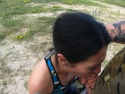 Dirtbike Brunette Sloppy Sucks Cock and Swallows Cum Outdoors 12/16