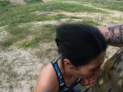 Dirtbike Brunette Sloppy Sucks Cock and Swallows Cum Outdoors 14/16