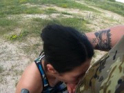 Dirtbike Brunette Sloppy Sucks Cock and Swallows Cum Outdoors 15/16