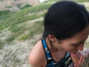 Dirtbike Brunette Sloppy Sucks Cock and Swallows Cum Outdoors 6/16