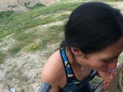 Dirtbike Brunette Sloppy Sucks Cock and Swallows Cum Outdoors 7/16