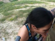 Dirtbike Brunette Sloppy Sucks Cock and Swallows Cum Outdoors 8/16