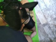 Stepmom cum slut milf wih Bunny ears handjob boy cock for cum extraction 1/16