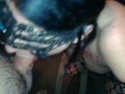 Slut in mesh body stocking serving her master 3/16