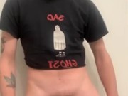 Twink jerks off until he busts on counter 1/16