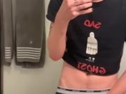 Twink jerks off until he busts on counter 14/16