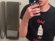 Twink jerks off until he busts on counter 15/16