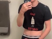 Twink jerks off until he busts on counter 8/16