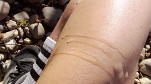 I wank my snake, then I see a real snake! Just here near the place I cum on my thigh and cumplay. I