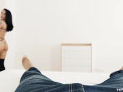 Horny Euro slut sucks Black dick and enjoys playing with foreskin 1/16