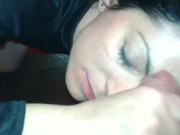 Mature milf stepmom handjob his fat cock on her forehead Big facial 9/16