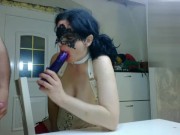 Mature milf stepmom hard fucked on table and humiliated with leash, dildo sucking body writing...to 13/16