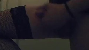 RUSSIAN SISSY IN STOCKINGS PLAYS WITH A DILDO IN THE TOILET OF THE SHOPPING MALL, NEARLY GETS CAUGHT