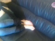 tied up on the sofa makes me extremely horny having an intense cumshot as the climax