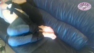tied up on the sofa makes me extremely horny having an intense cumshot as the climax