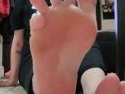 Teasing you with my big feet and spreading my long toes 10/16