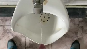 Pissing in a public toilet POV