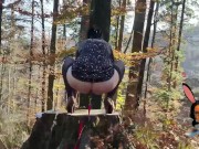 Stockings and high heels mature milf mom pissing outdoor with anus on leash 16/16
