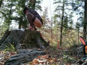 Stockings and high heels mature milf mom pissing outdoor with anus on leash 3/16