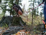 Stockings and high heels mature milf mom pissing outdoor with anus on leash 6/16