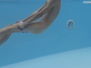 Hungarian petite skinny babe Hermione nude in pool 16/16