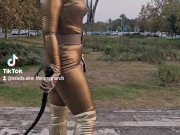 Golden latex catsuit Wonder Woman Halloween 3/16