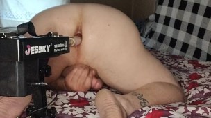 Straight male cums hard getting fucked by sex machine
