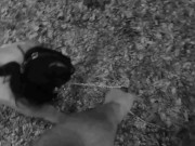 Naked submissive slut taken for a walk on a leash in forest 12/16