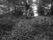 Naked submissive slut taken for a walk on a leash in forest 4/16
