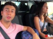 Risky Public Sex in a Moving Van ends with Cumshot on her Tits 1/16